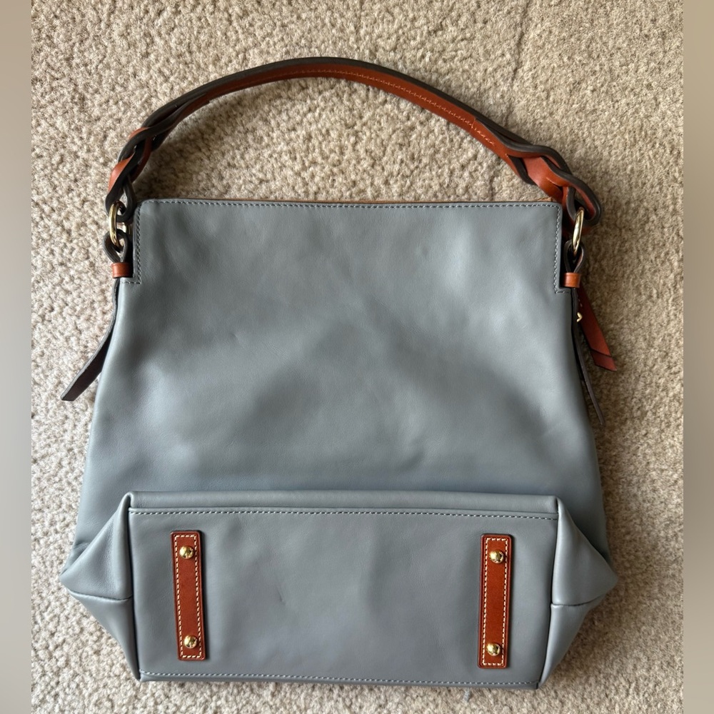 Dooney & Bourke Gray Leather Shoulder Bag Braided Strap Large Purse - Picture 3 of 4